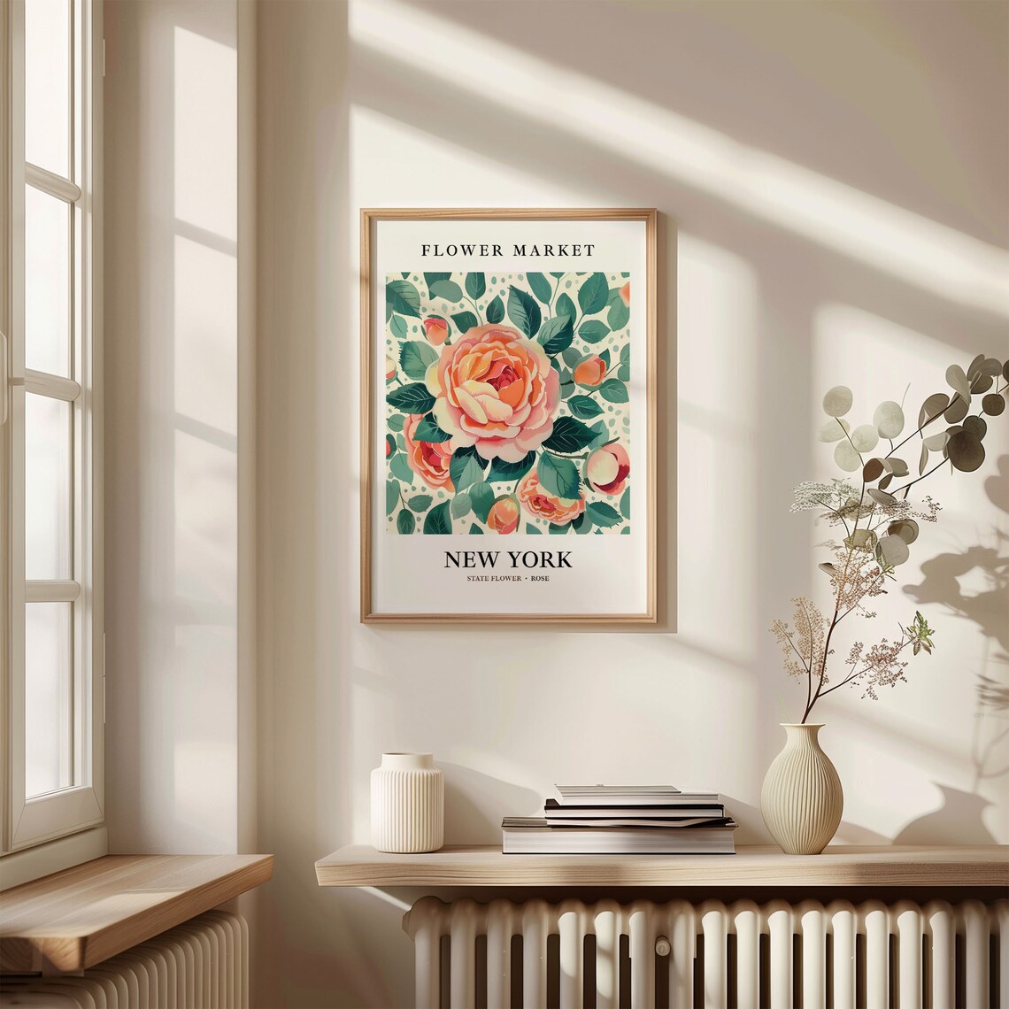 New York State Flower Print, 1960s Rose Art - Image 3