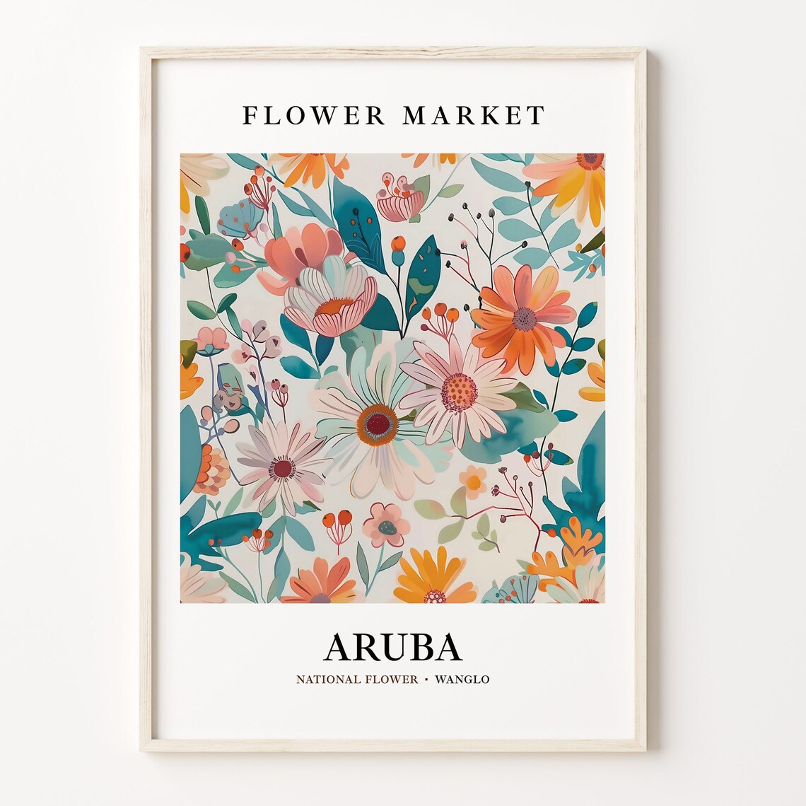 Aruba Wanglo National Flower Market Tropical Floral Art Poster
