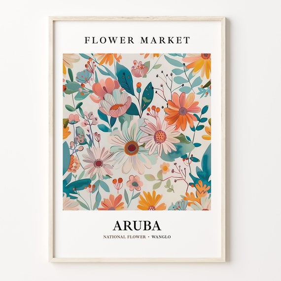 Aruba Flower Market Art Print Botanical Pastel Artwork Wanglo Wall Art Aruba Flower Dcor Floral Wall Art C31 302