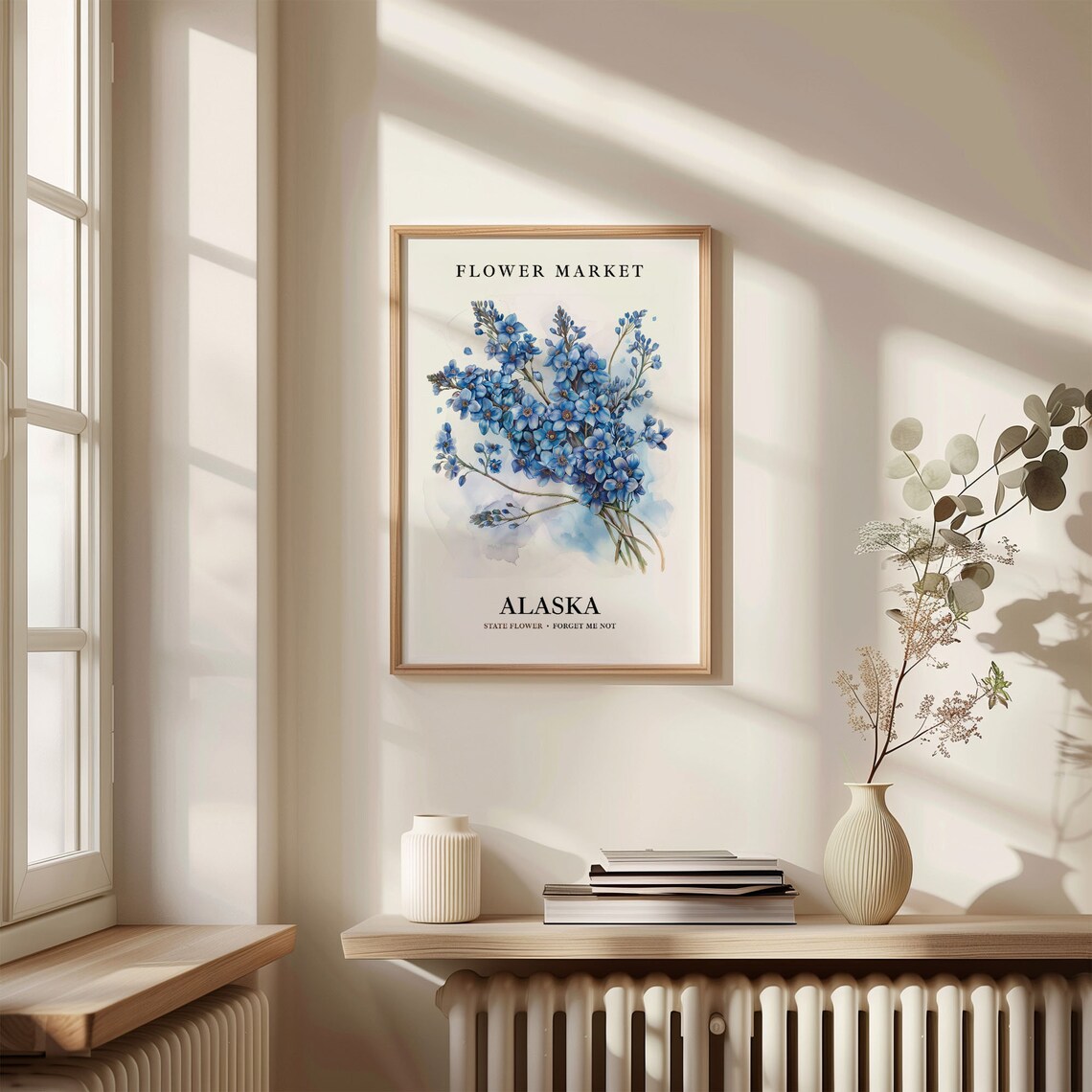 Alaska Blue Forget Me Not Flower Market Vintage Botanical Poster - Image 3