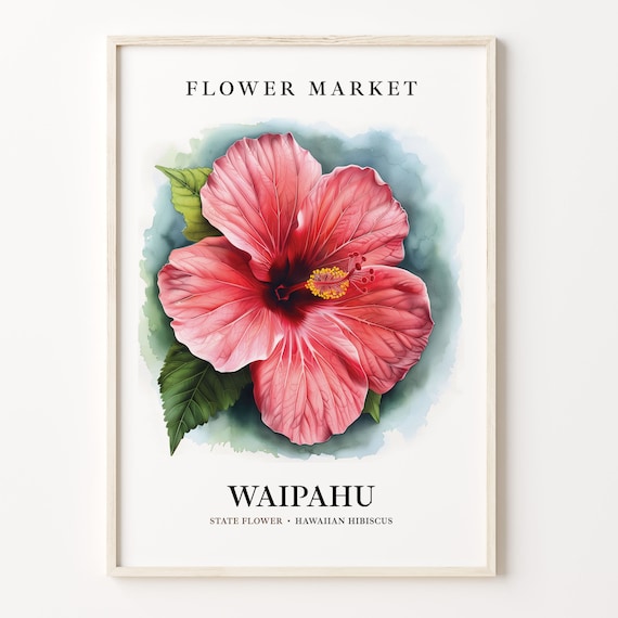 Waipahu Hawaii Hibiscus Tropical Flower Market Vintage Charm Poster
