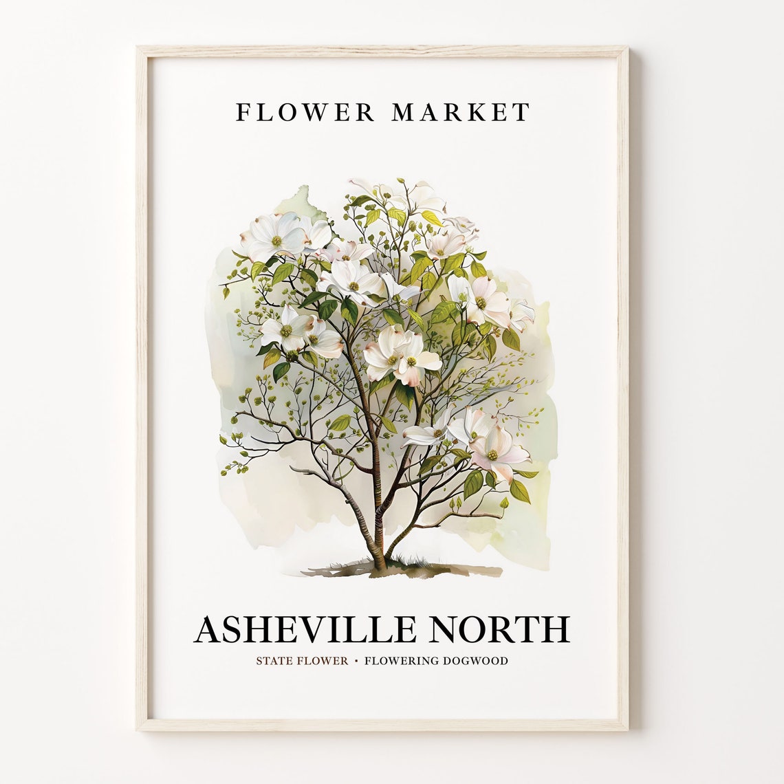 Asheville North Carolina Wild Flower Market Art Print Botanical Pastel Artwork Flowering Dogwood Wall Art Asheville Flower C31 152