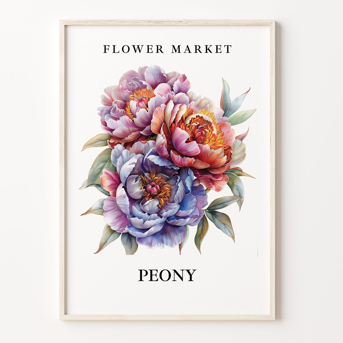 Peony Flower Market Pastel Bloom Watercolor Floral Art Poster