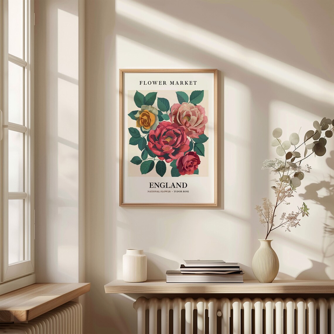 Tudor Rose Art Print, 1960s Neutral Botanical - Image 3