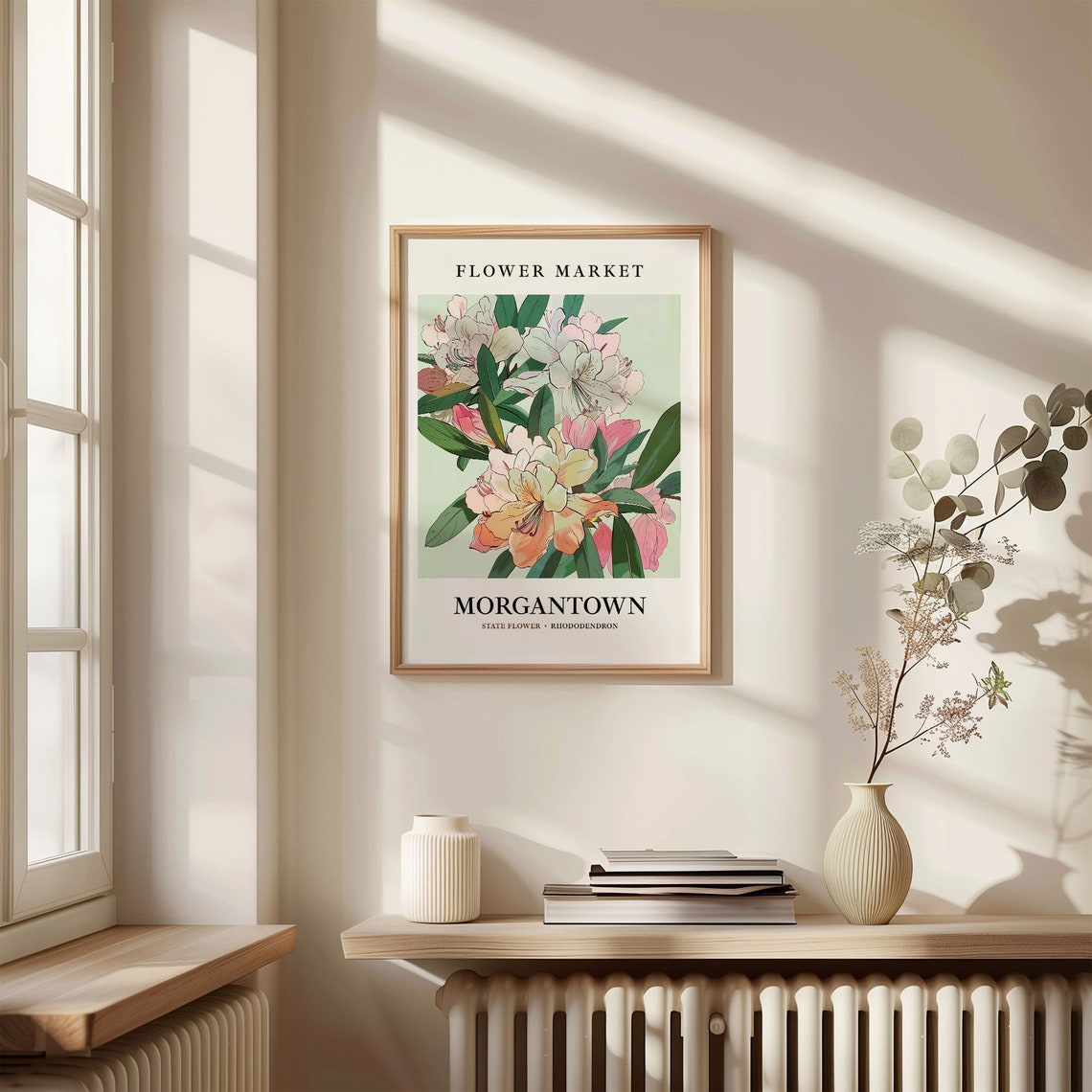 Morgantown West Virginia Rhododendron Botanical Market Art Poster - Image 3