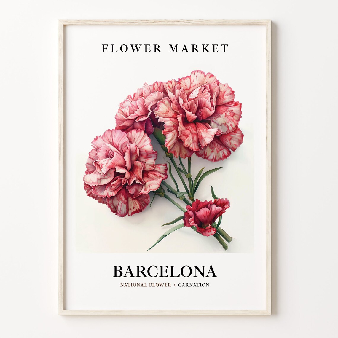 Barcelona Carnation National Flower Market Botanical Art Poster