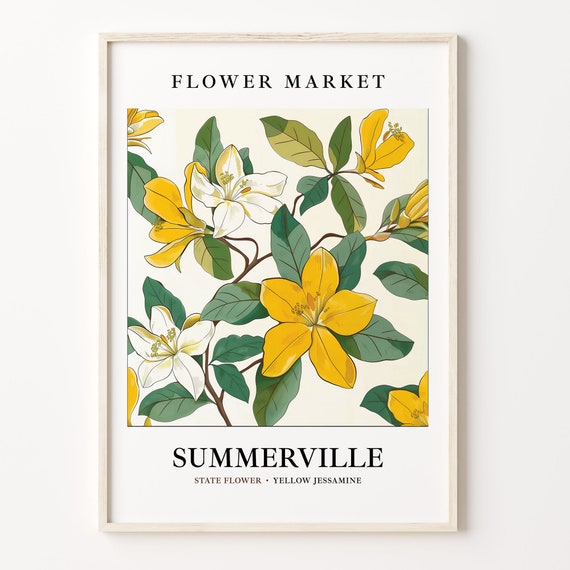 Summerville SC Flower Market Botanical Travel Poster