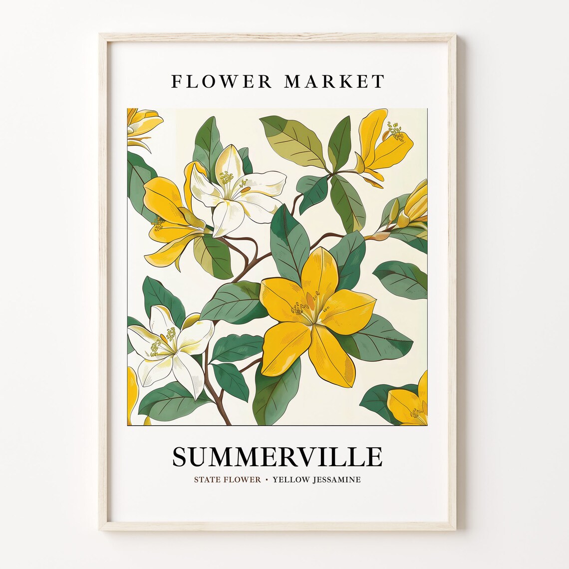 Summerville SC Flower Market Botanical Travel Poster
