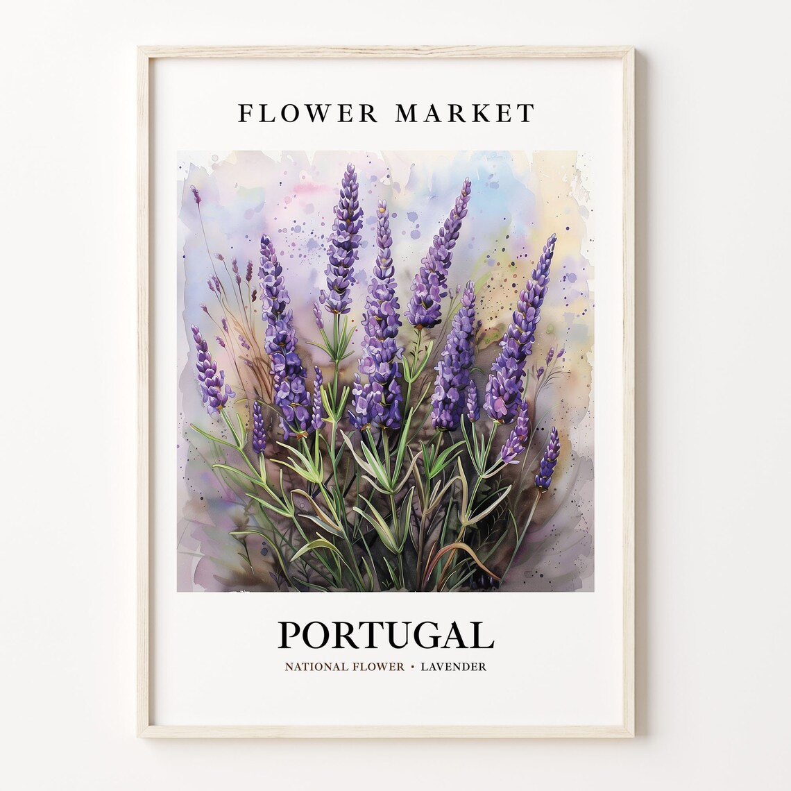 Portugal Lavender National Flower Market Purple Botanical Art Poster