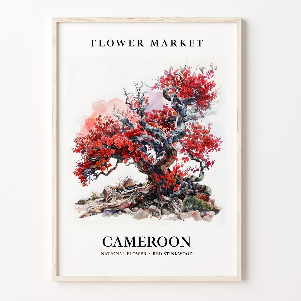 Cameroon Flower Market Art Print, Botanical Pastel