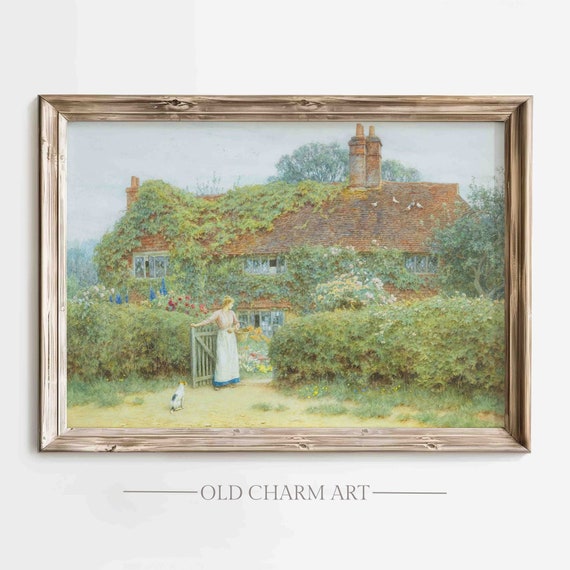 Vintage Cottage Print Summer Rustic Landscape Oil Painting Antique Country Landscape Art Poster Wa96