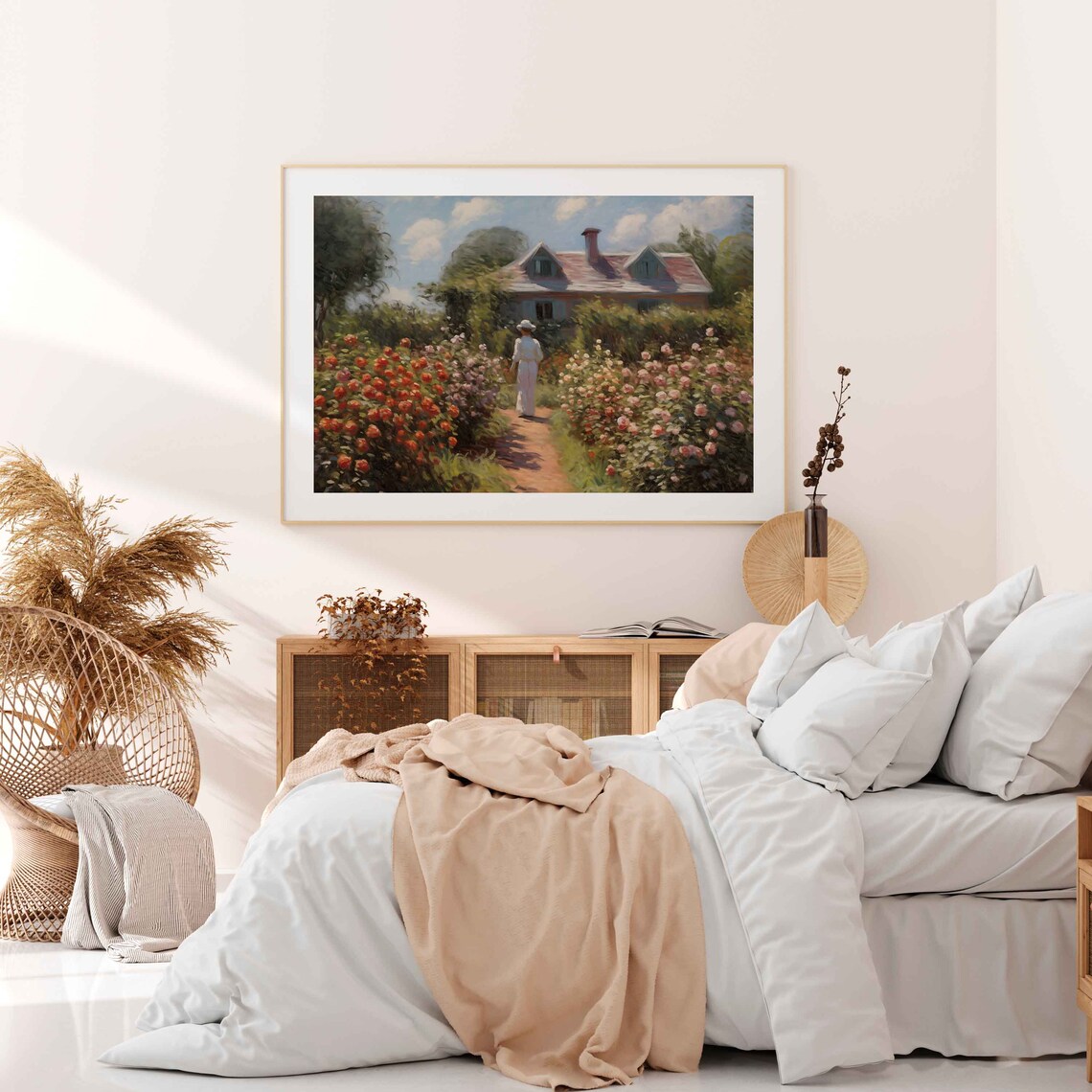 Woman Walking Rose Path To Cottage Impressionist Summer Garden Poster - Image 4