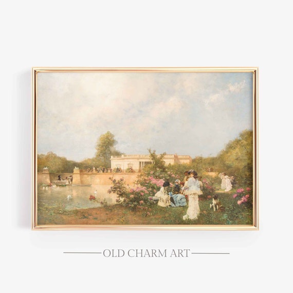 Palace Garden Painting Vintage Landscape Art Print Antique Summer Scenery Wall Art Wa124