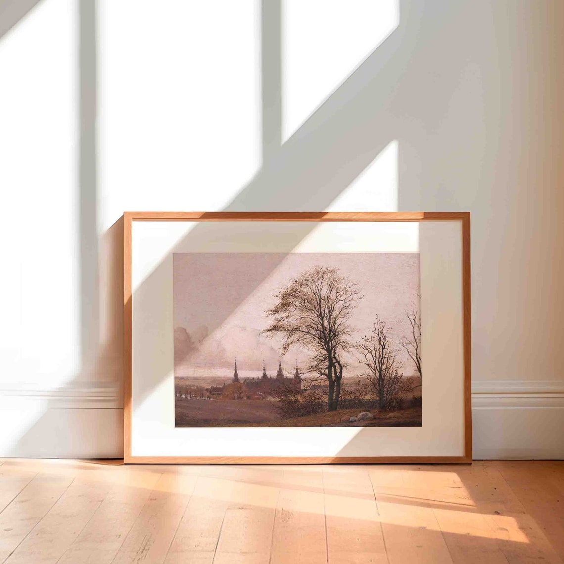 Bare Autumn Trees With Distant Castle Spires Under A Pink Sky Poster - Image 3