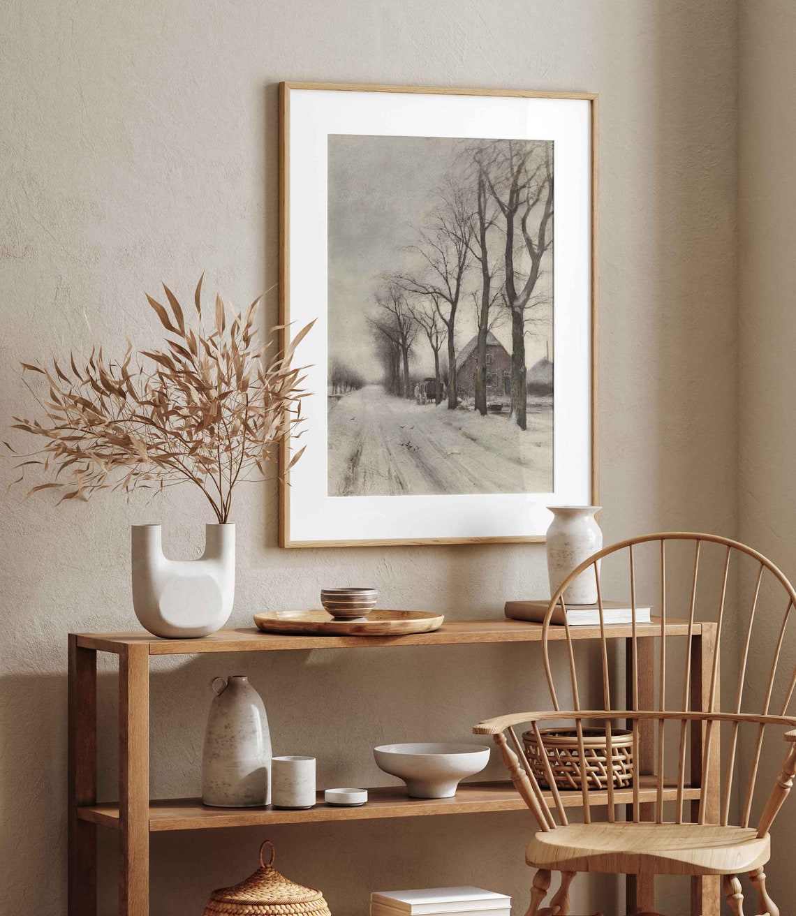 Misty Winter Country Road Rustic Farmhouse Snow Painting Poster - Image 4