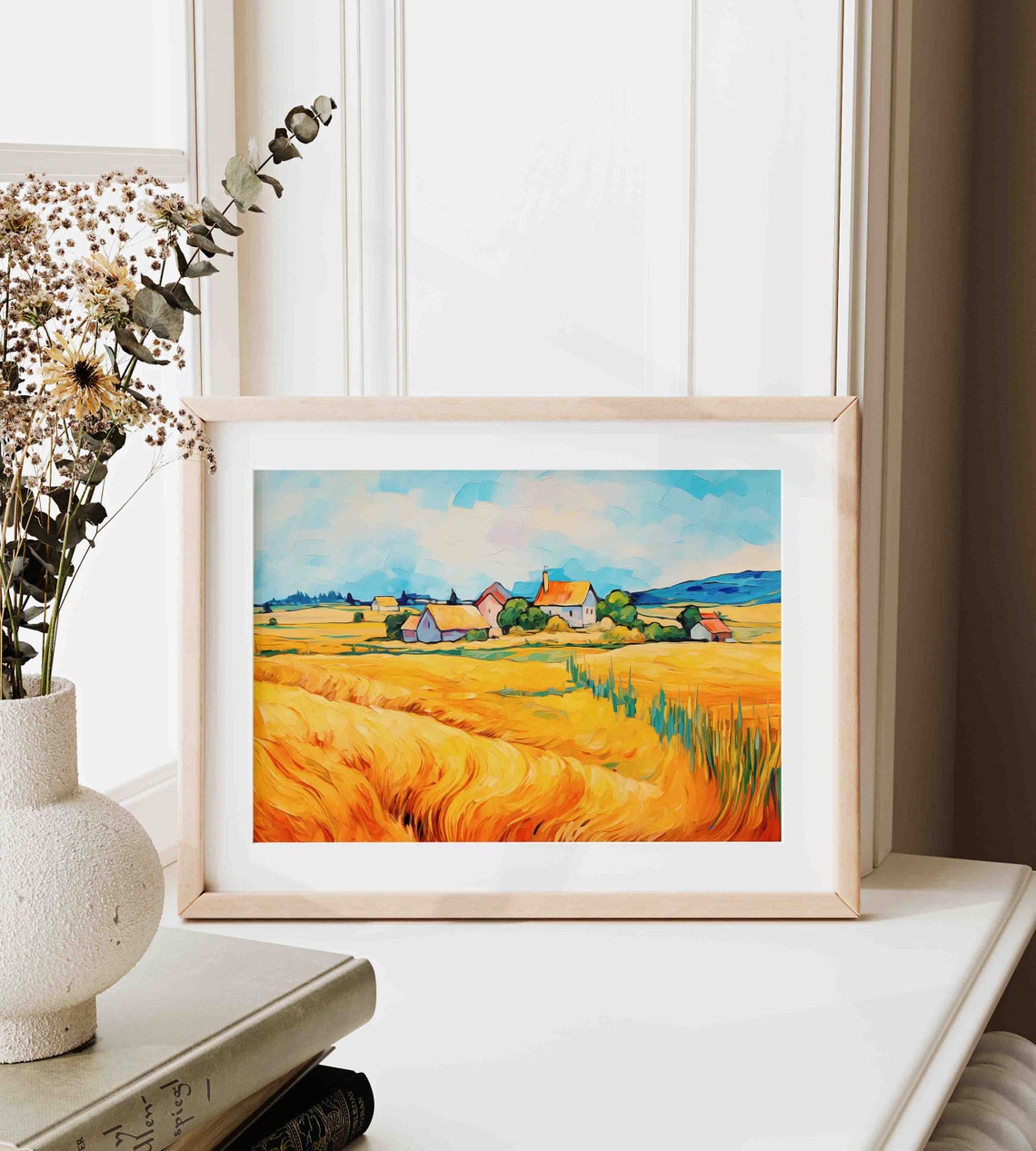 Golden Wheat Field With Farmhouses Van Gogh Style Swirling Sky Poster - Image 3