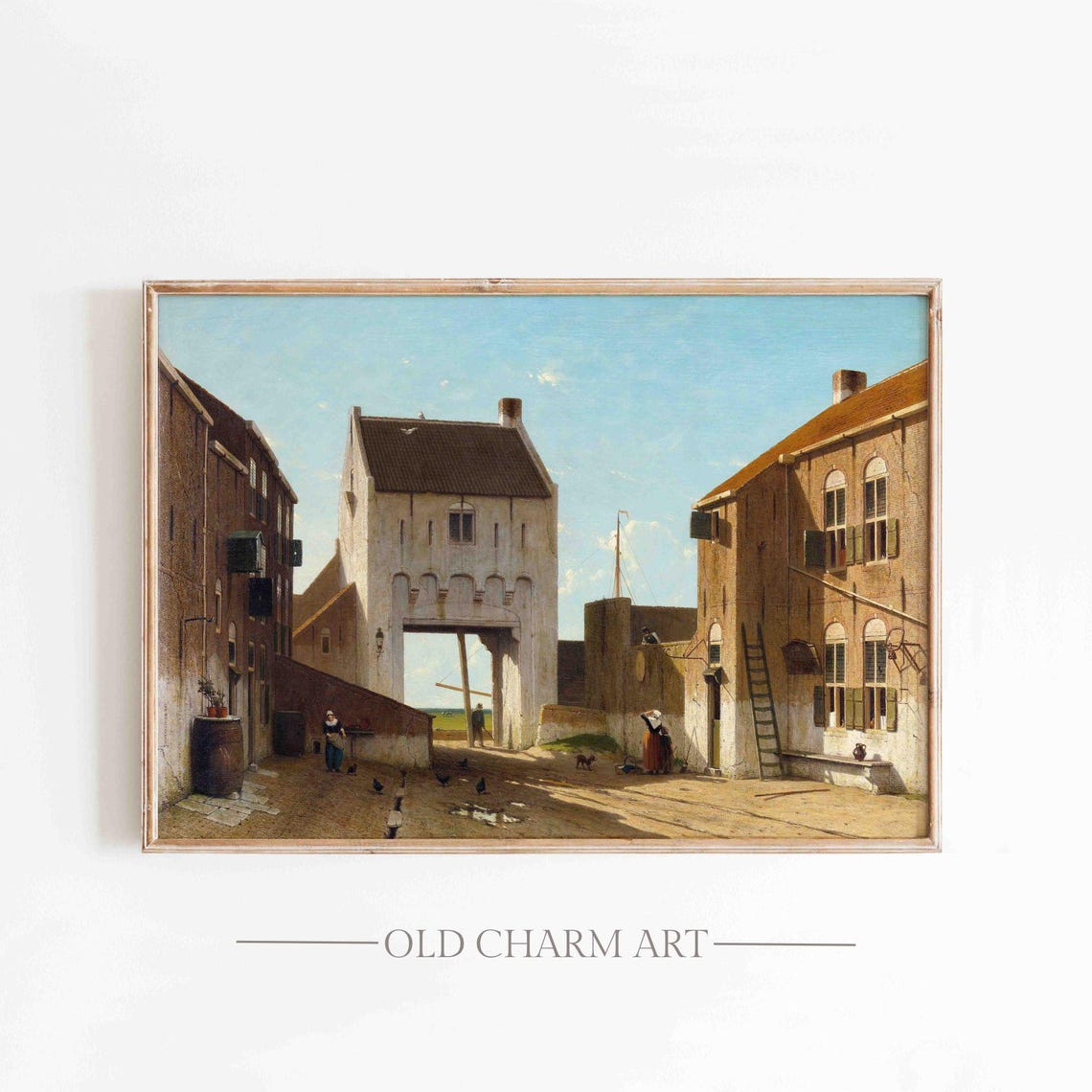 Old Dutch City Gate with Brick Houses in a Sunny Courtyard Art Poster