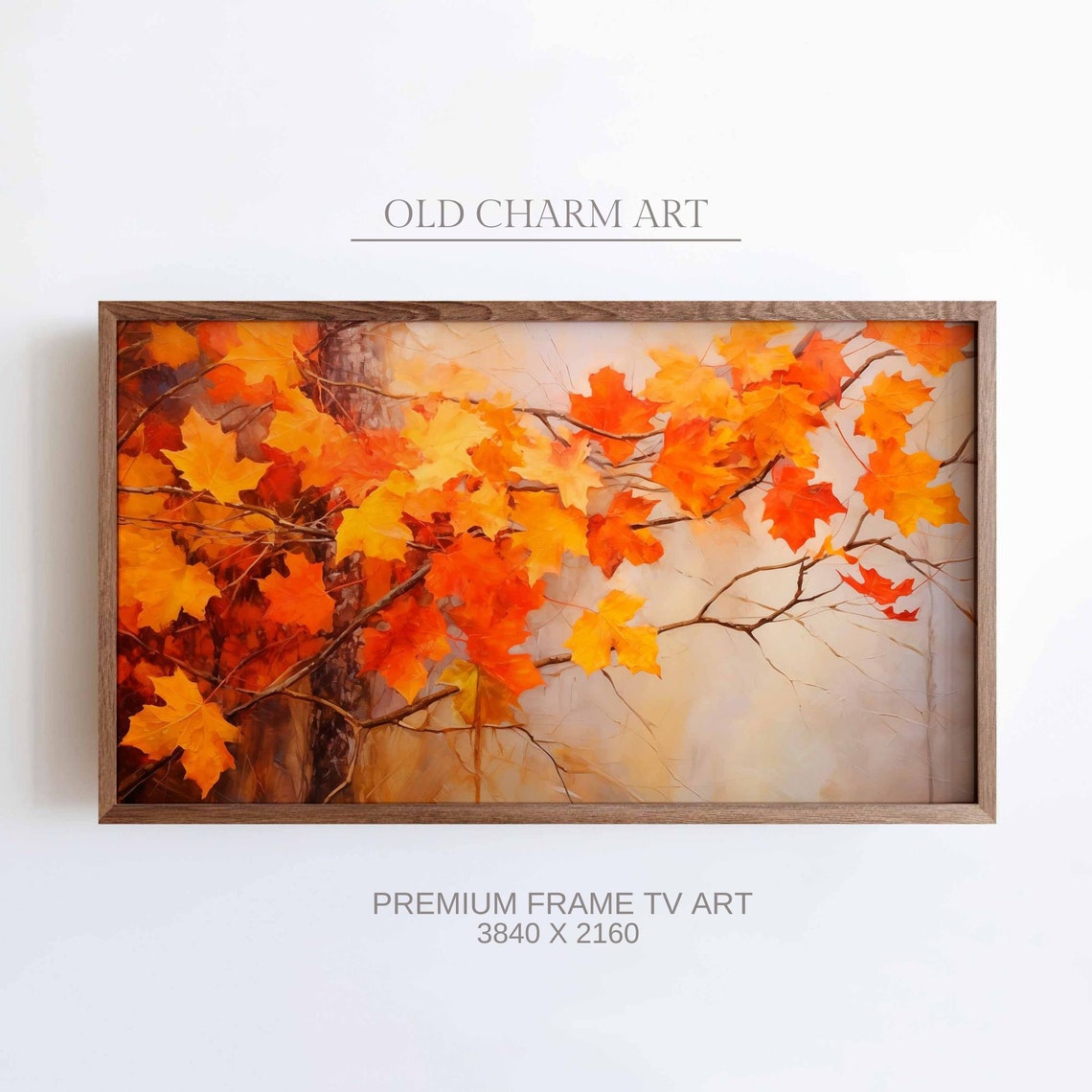 Golden Maple Leaves Autumn Foliage Painting Frame TV Art Poster