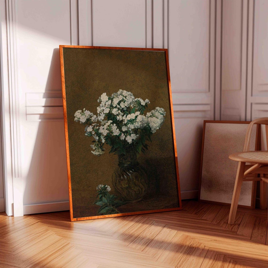 White Phlox Flowers in Glass Vase Still Life Painting Poster - Image 3