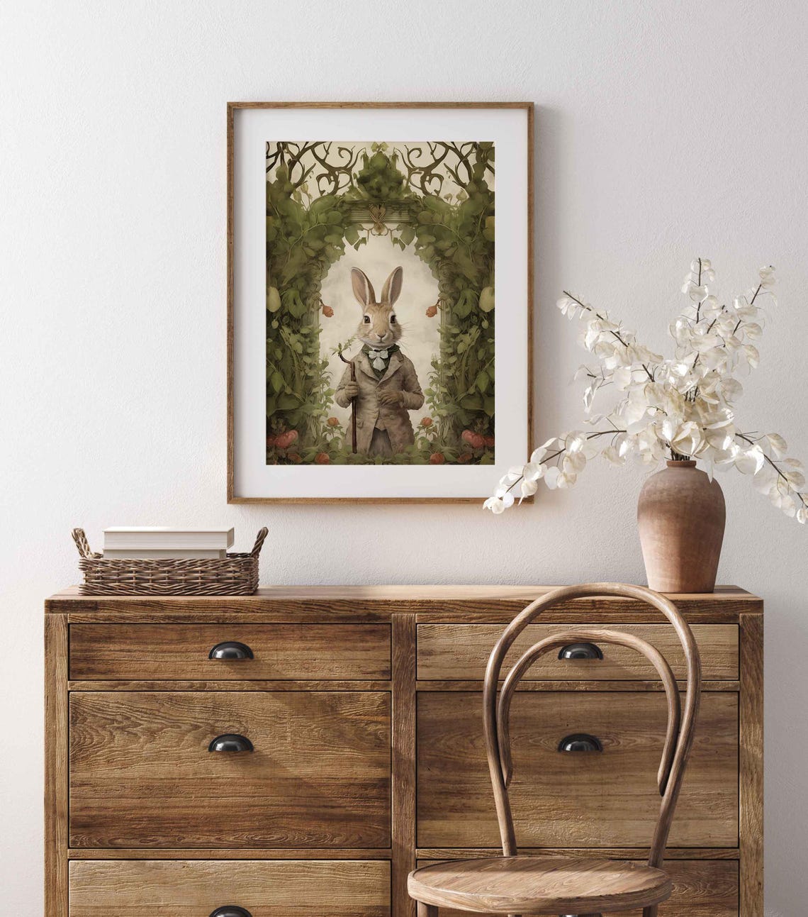 Vintage Dapper Rabbit Walking Cane Ivy Archway Garden Portrait Poster - Image 4