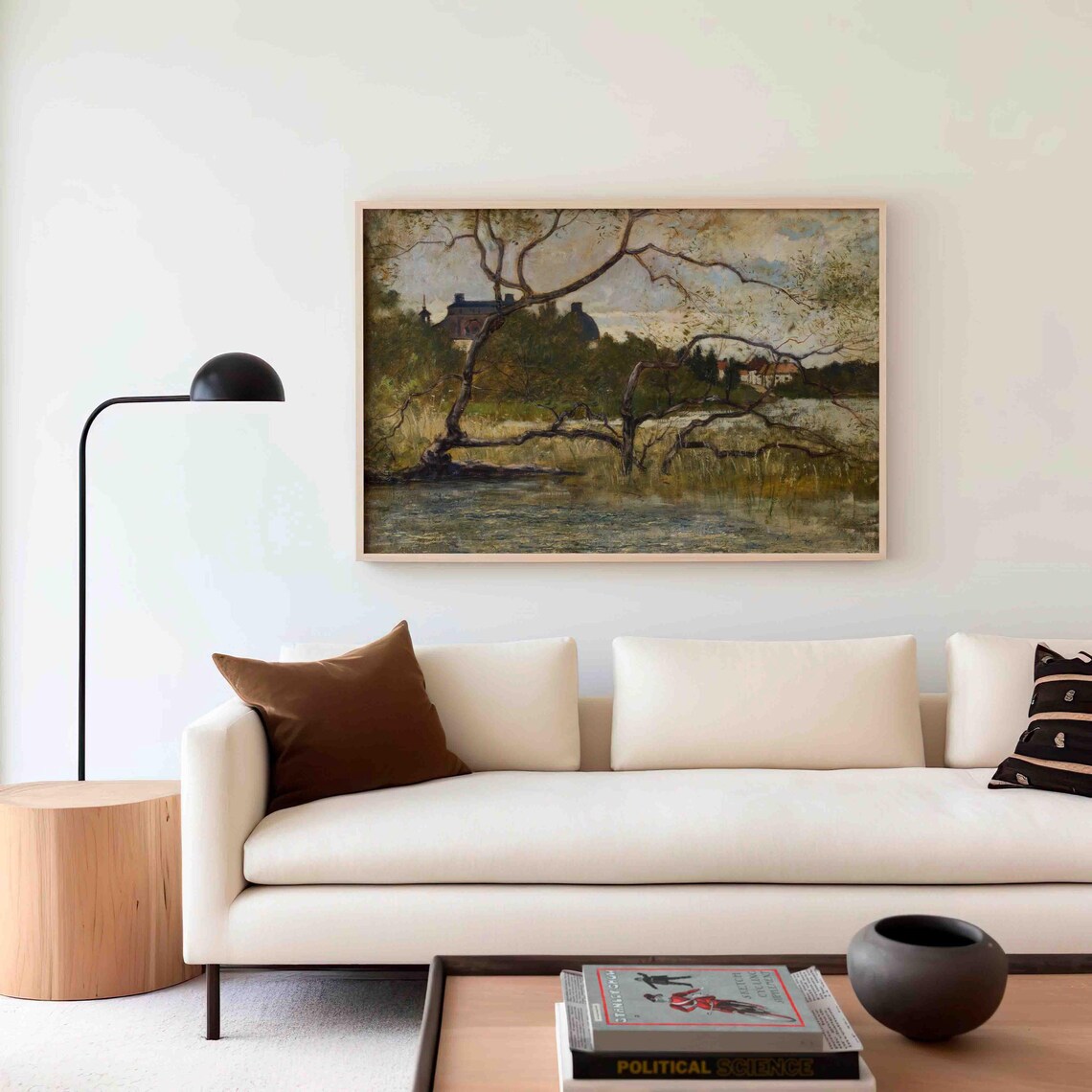 Moody Lakeside Painting Of Gnarled Trees And A Distant Manor Poster - Image 4