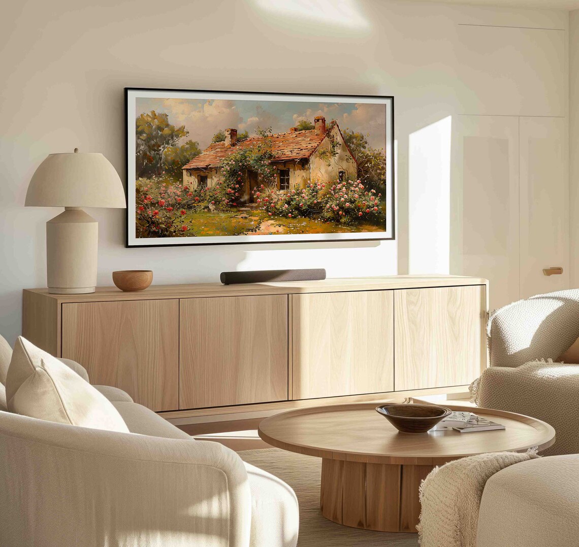 Rose Cottage Garden Vintage Oil Painting Country Home Poster - Image 2