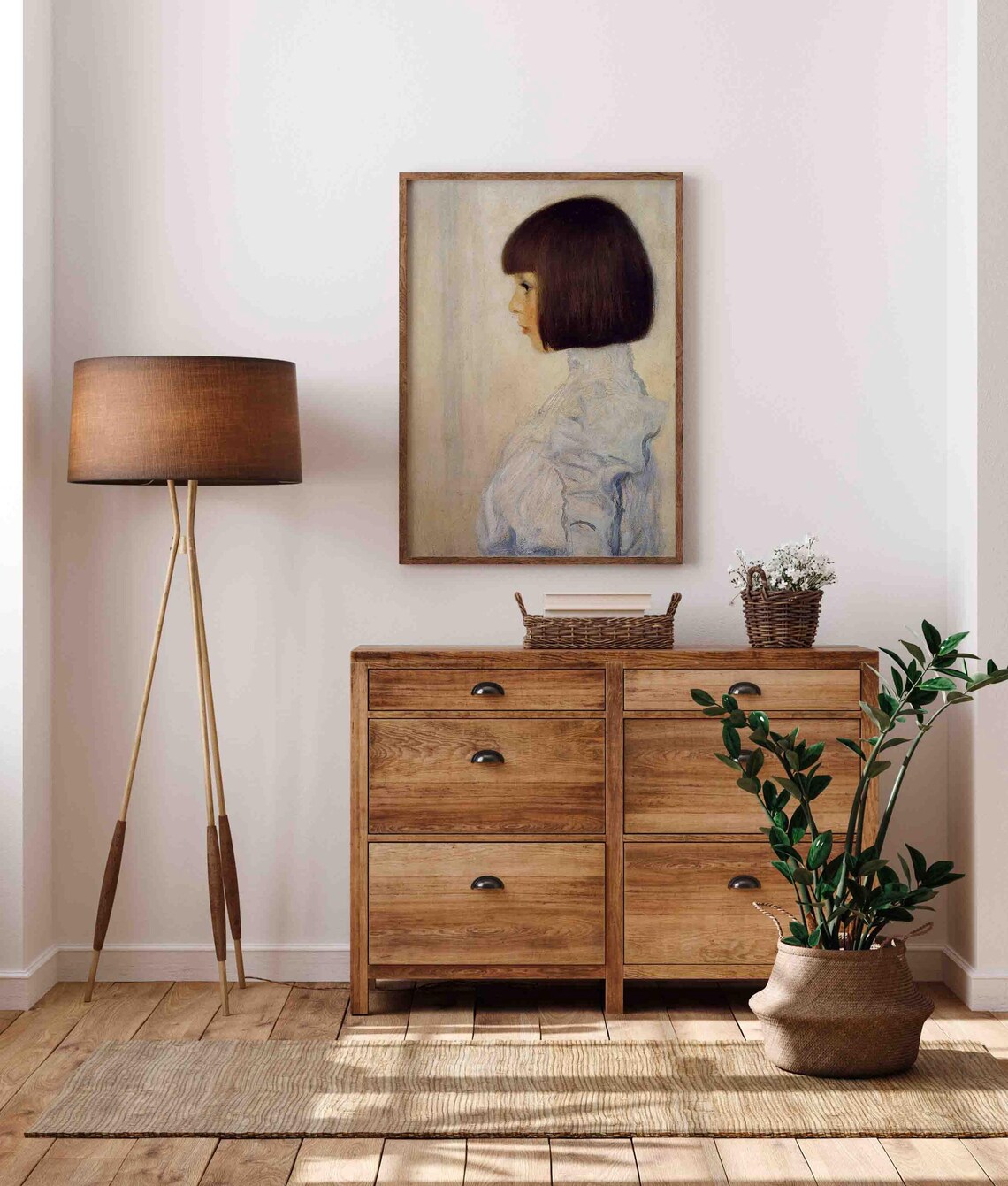 Young Woman Portrait Profile Dark Bob Hair White Blouse Vintage Painting Poster - Image 4