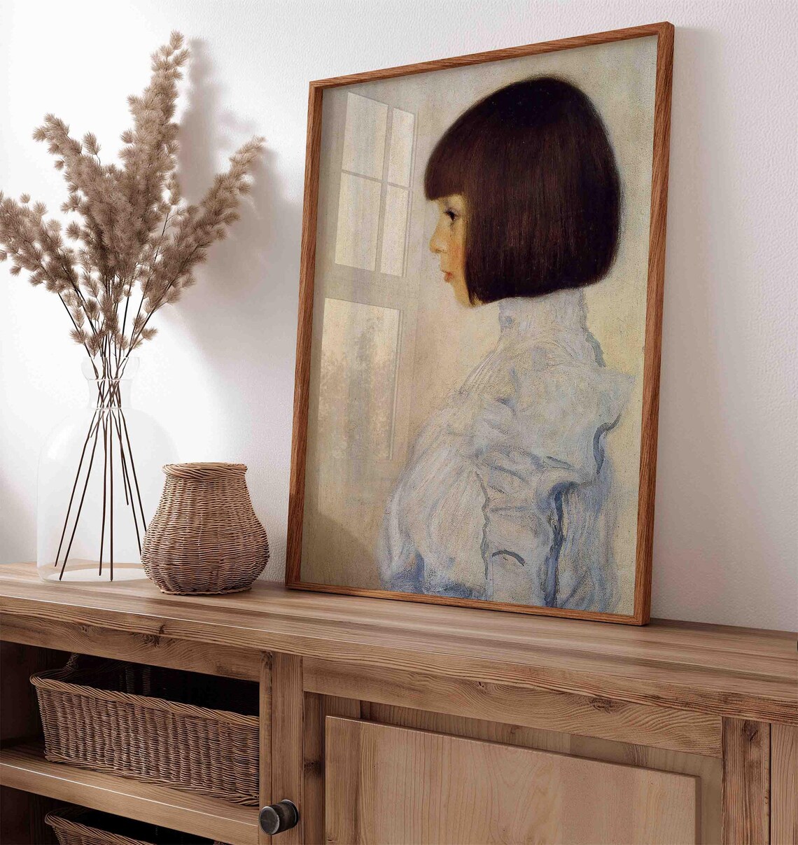 Young Woman Portrait Profile Dark Bob Hair White Blouse Vintage Painting Poster - Image 2