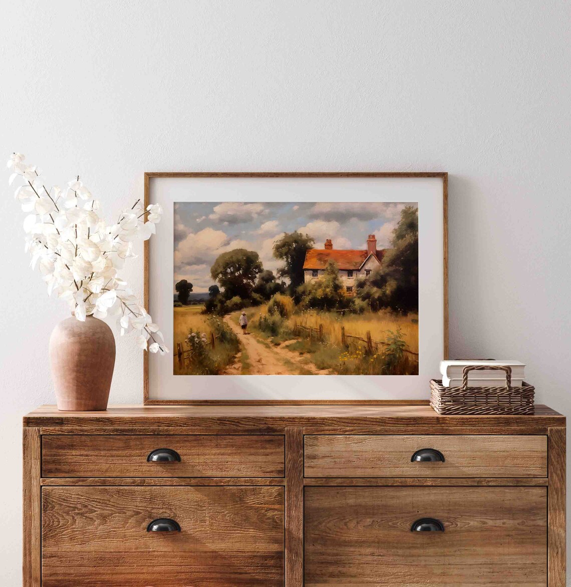Summer Cottage Red Roof Country Path Golden Wheat Fields Travel Poster - Image 4