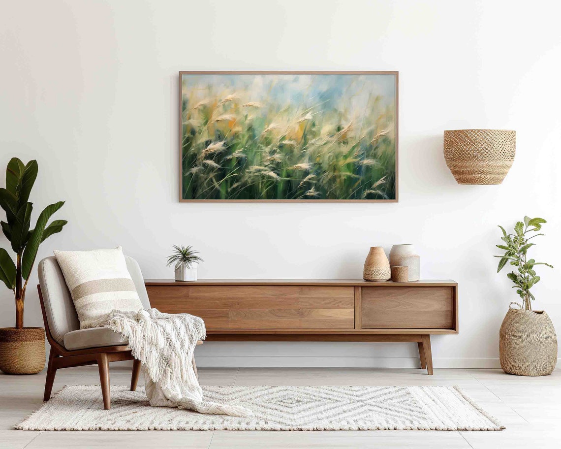 Wild Sunlit Golden Wheat Field Swaying in Summer Breeze Print