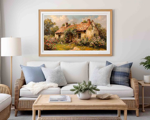 Rose Cottage Garden Vintage Oil Painting Country Home Poster
