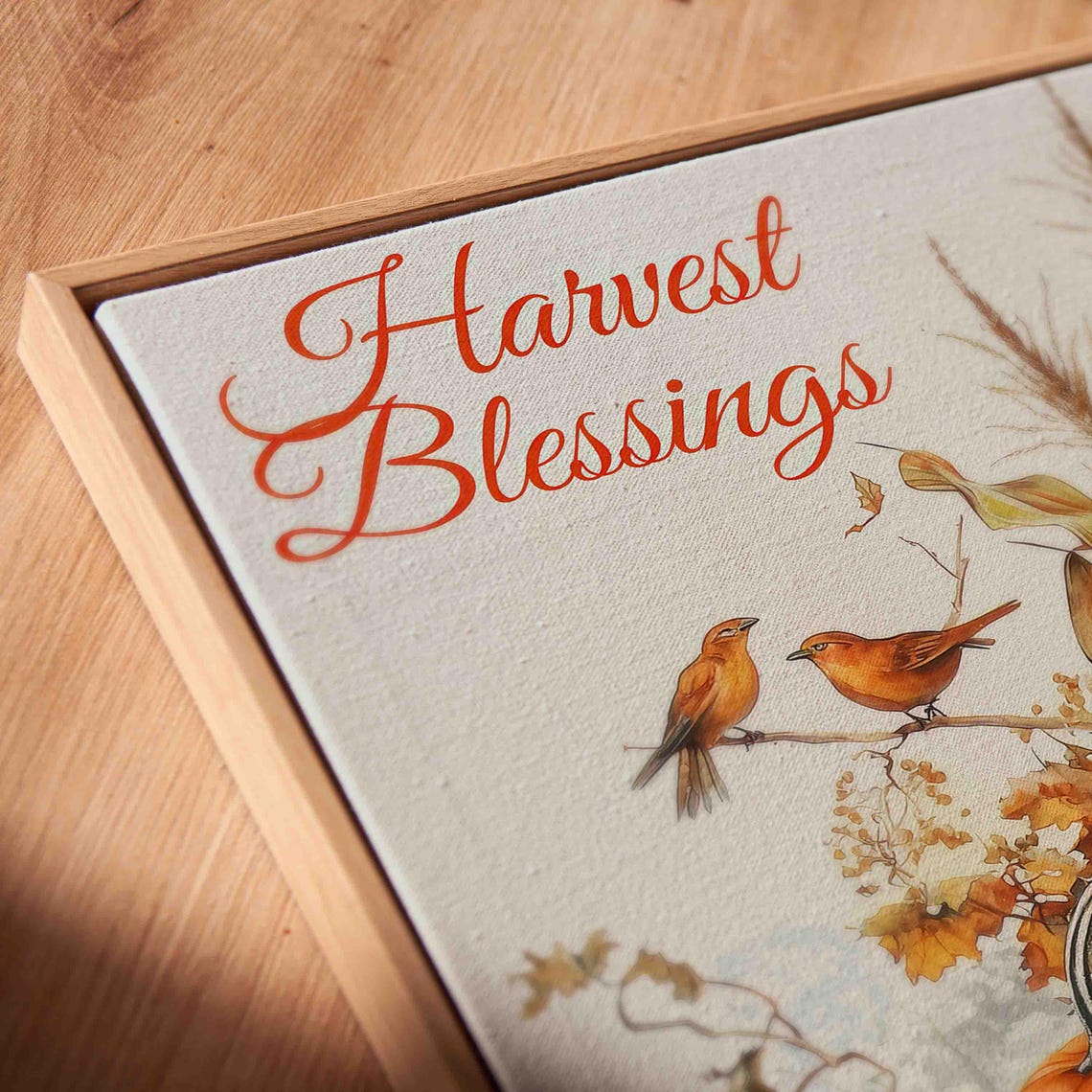 Harvest Blessings Print With Pumpkins Apples And Perched Fall Birds - Image 2