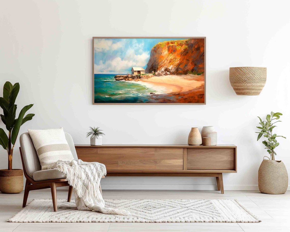 Coastal Cliff Beach Ocean Painting Digital Frame TV Art Wall Print - Image 2