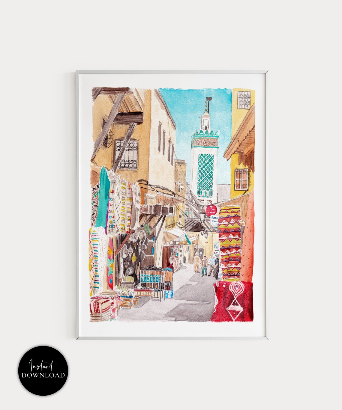 Fez City Watercolor Art Print, Morocco Wall Decor