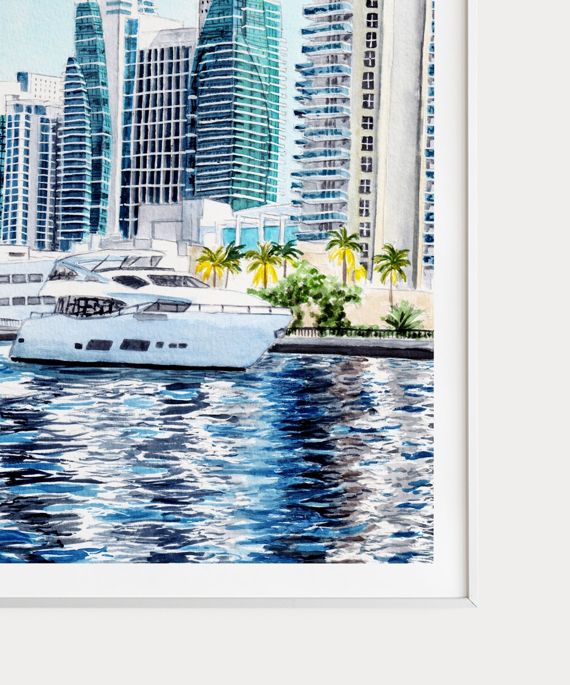 Miami Skyline Yacht Waterfront Watercolor Cityscape Florida Poster - Image 3