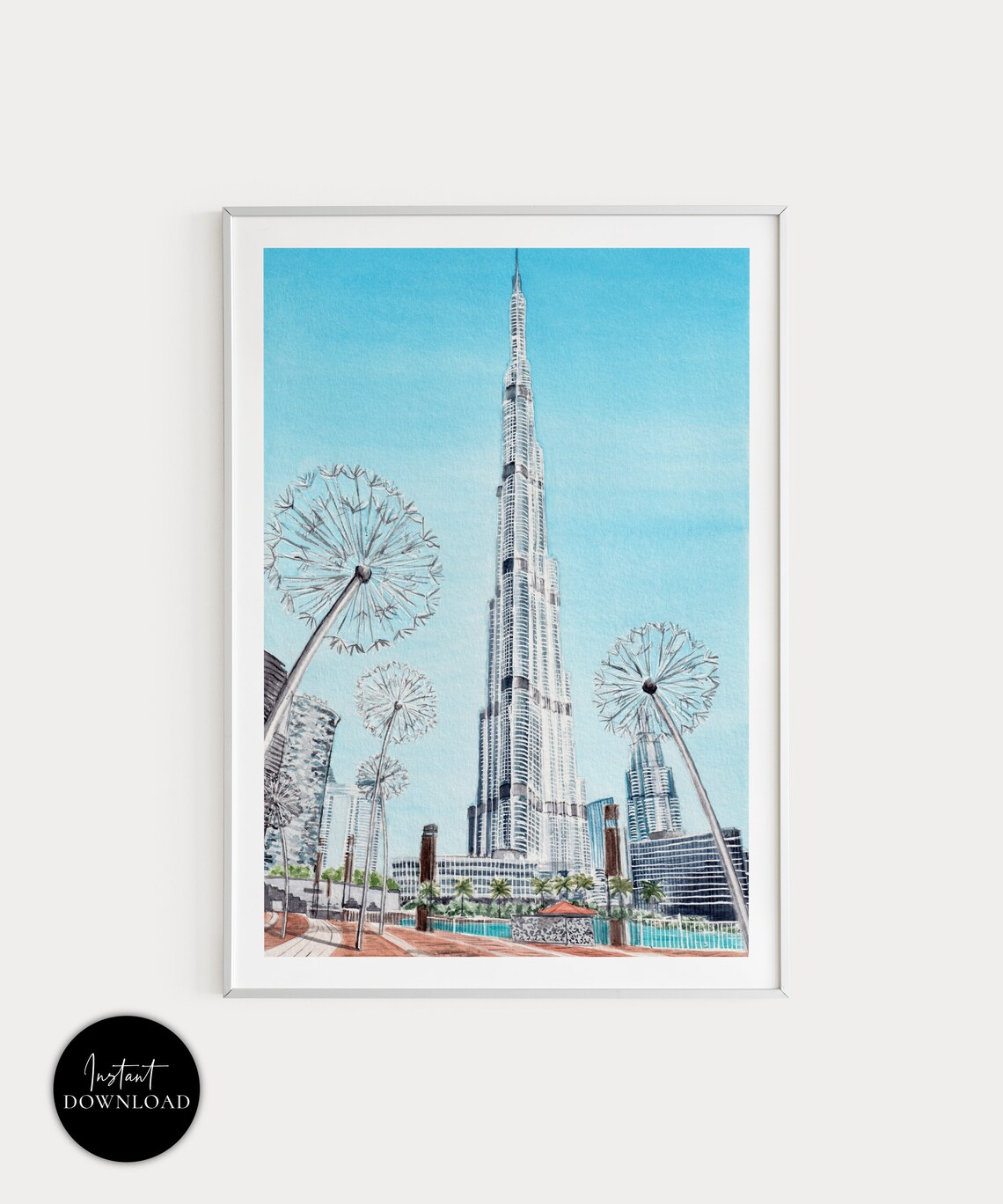 Burj Khalifa Dubai Watercolor Travel Poster