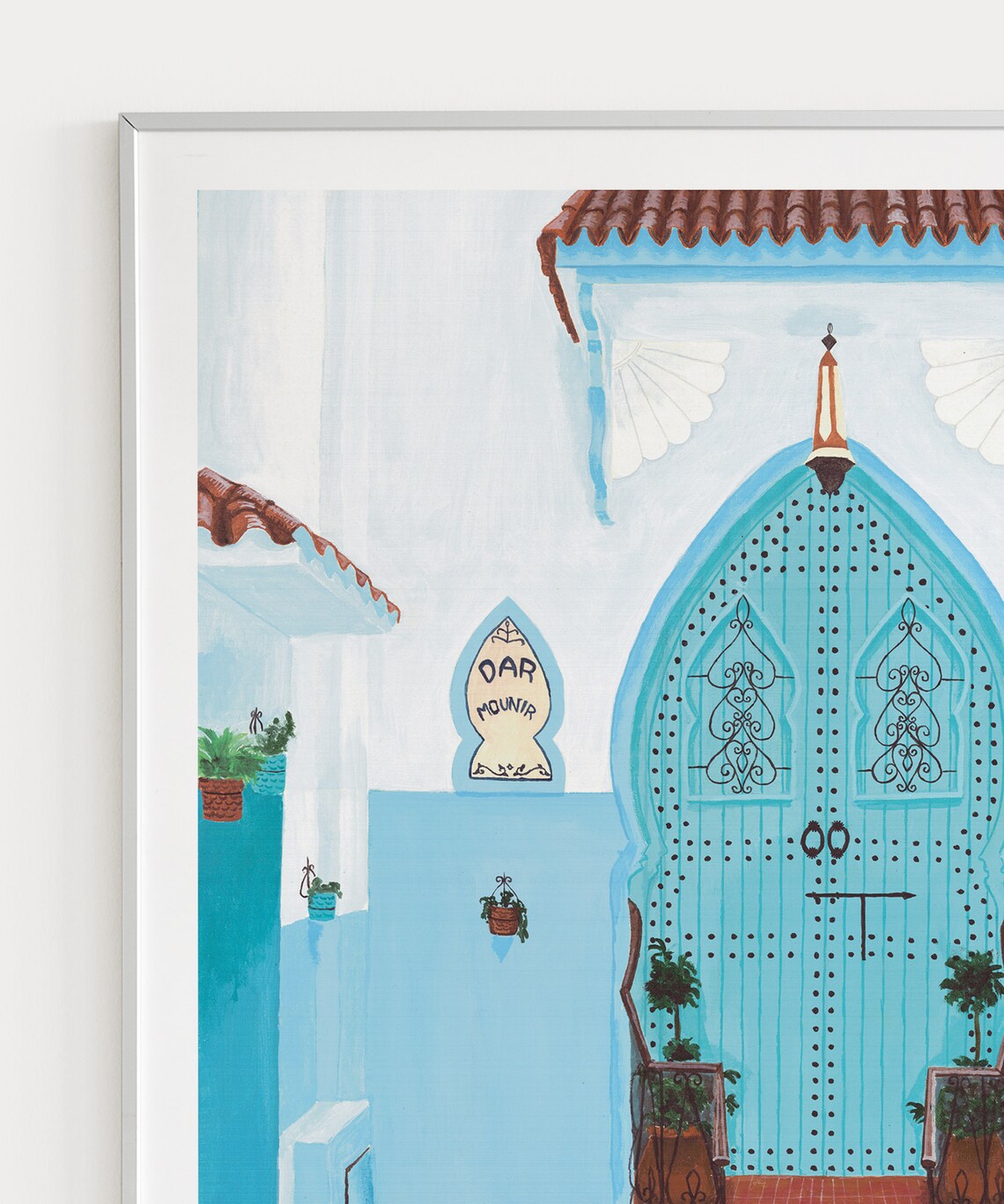 Chefchaouen Blue City Ornate Door Morocco Watercolor Travel Poster - Image 3