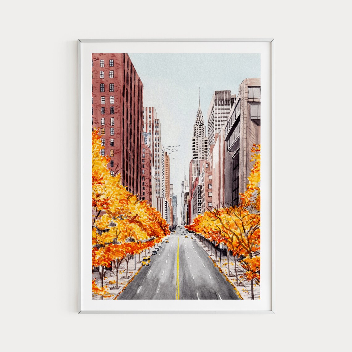 New York Watercolor Cityscape Wall Art Print