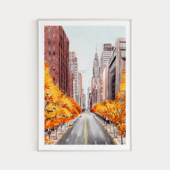 New York Watercolor Cityscape Wall Art Print