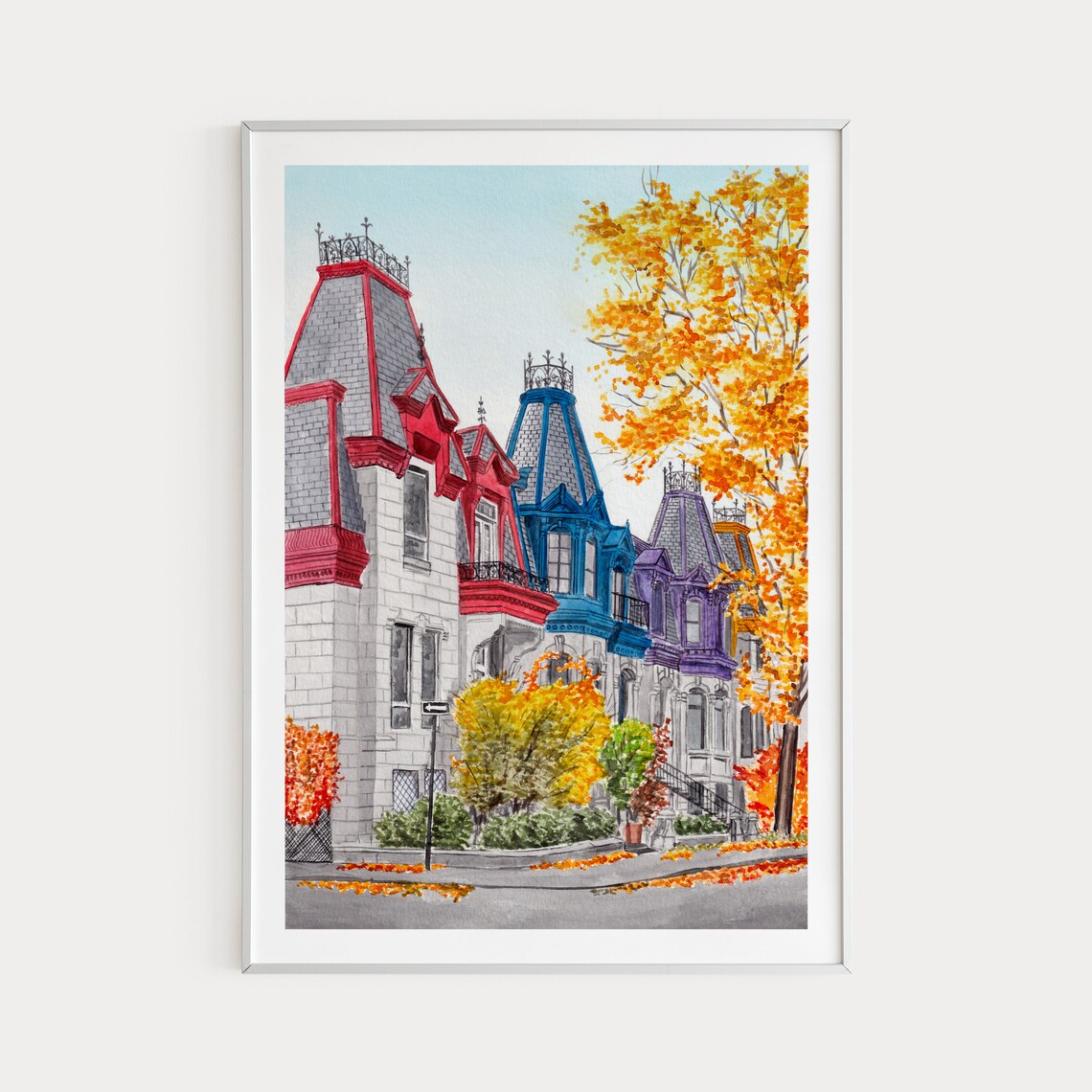 Montreal Watercolor Travel Poster, Canada Cityscape