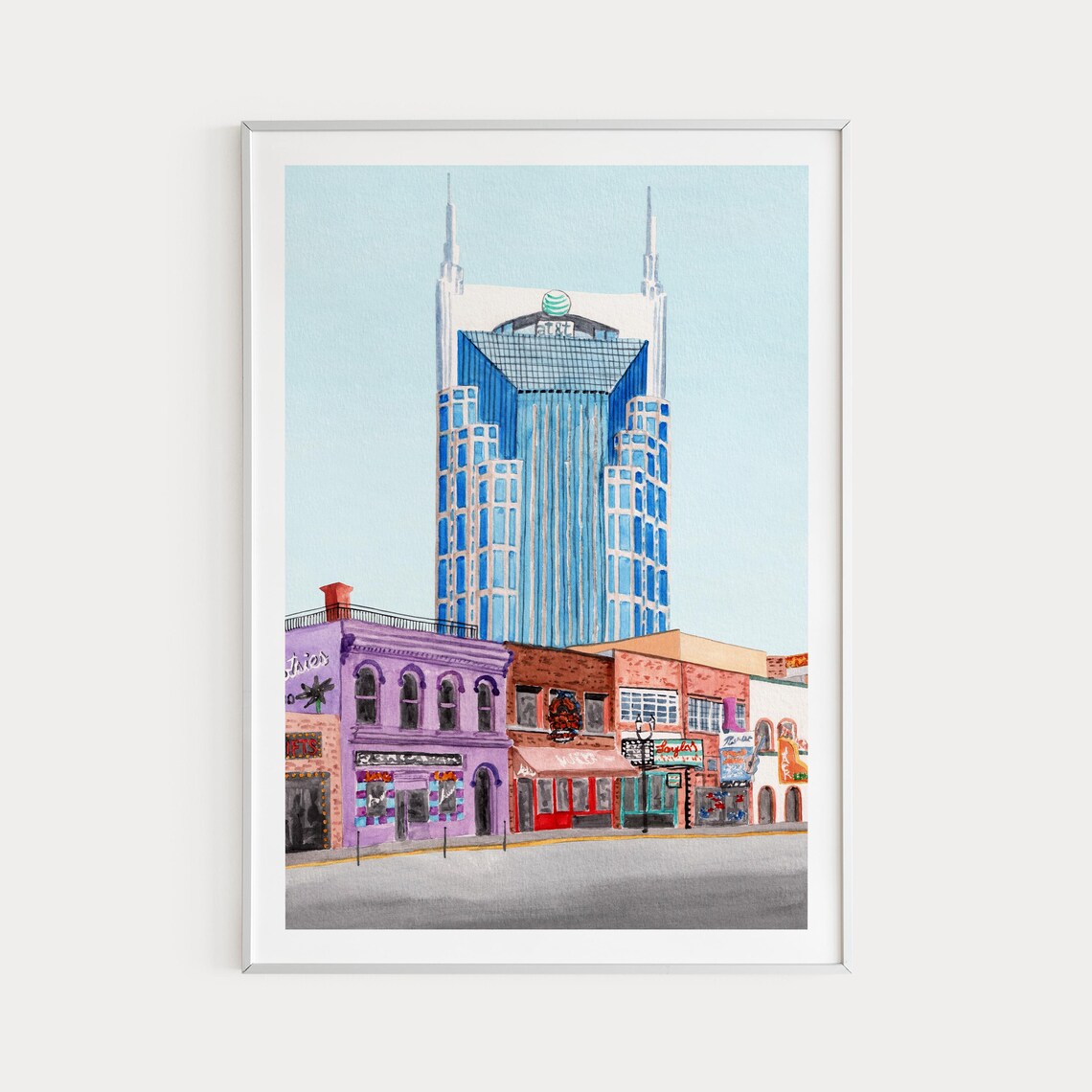 Nashville Watercolor Cityscape, Tennessee Art Print