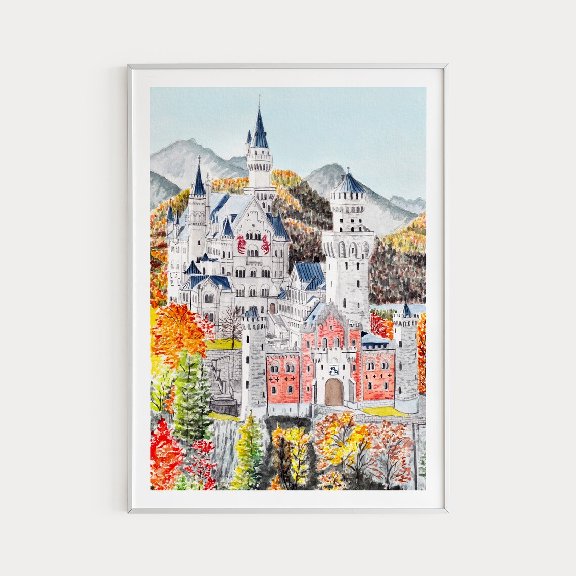 Neuschwanstein Castle Germany Watercolor Travel Poster