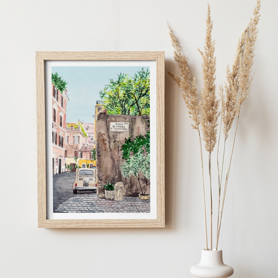 Rome Trastevere Watercolor Art Print, Italy Cityscape - Image 2