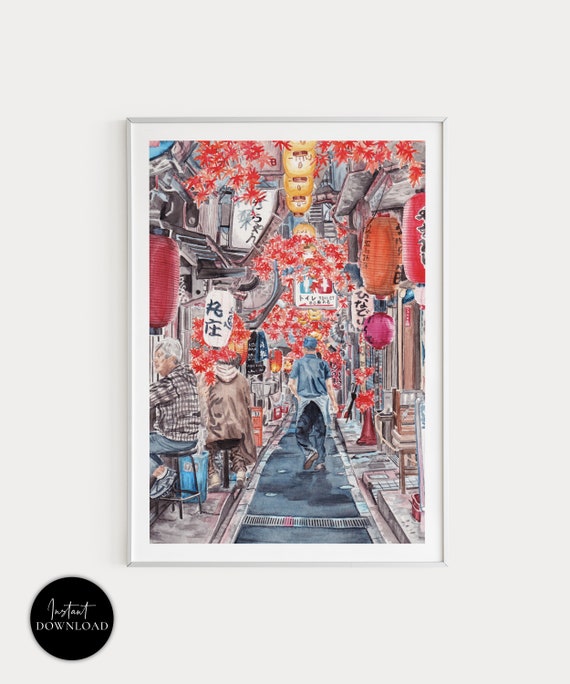 Shinjuku Alley Japan Travel Poster, Tokyo Cityscape