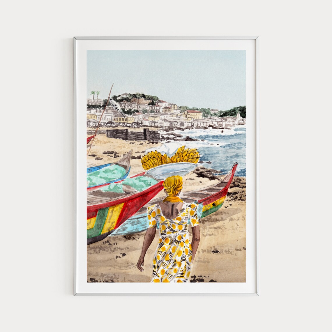 Cape Coast Ghana Watercolor Landscape Travel Poster