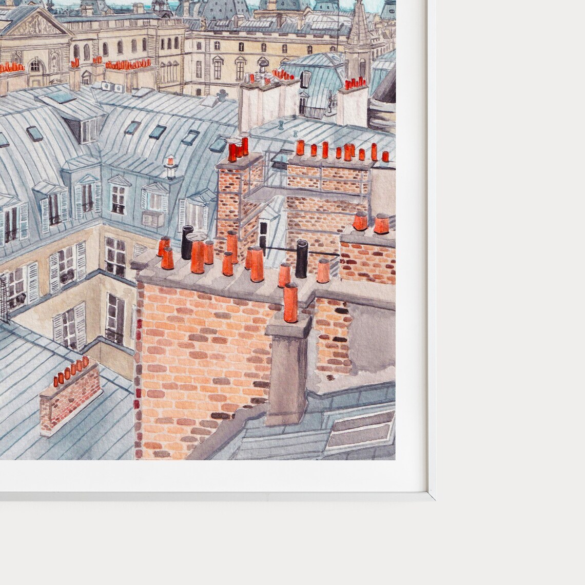 Paris Rooftop Watercolor Art Print, Cityscape - Image 3