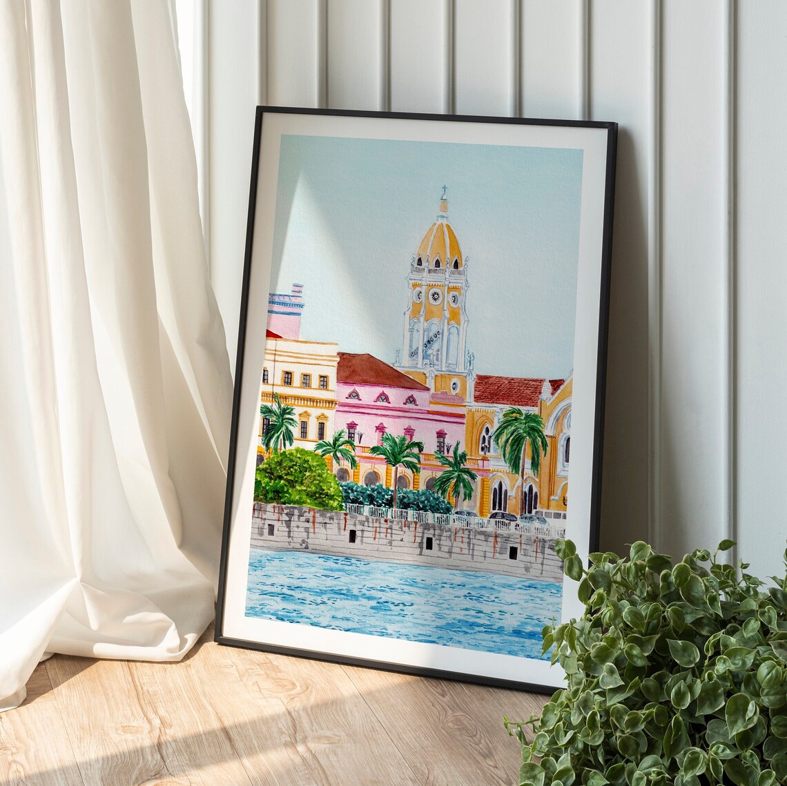 Casco Viejo Panama Watercolor Cityscape Travel Poster - Image 2