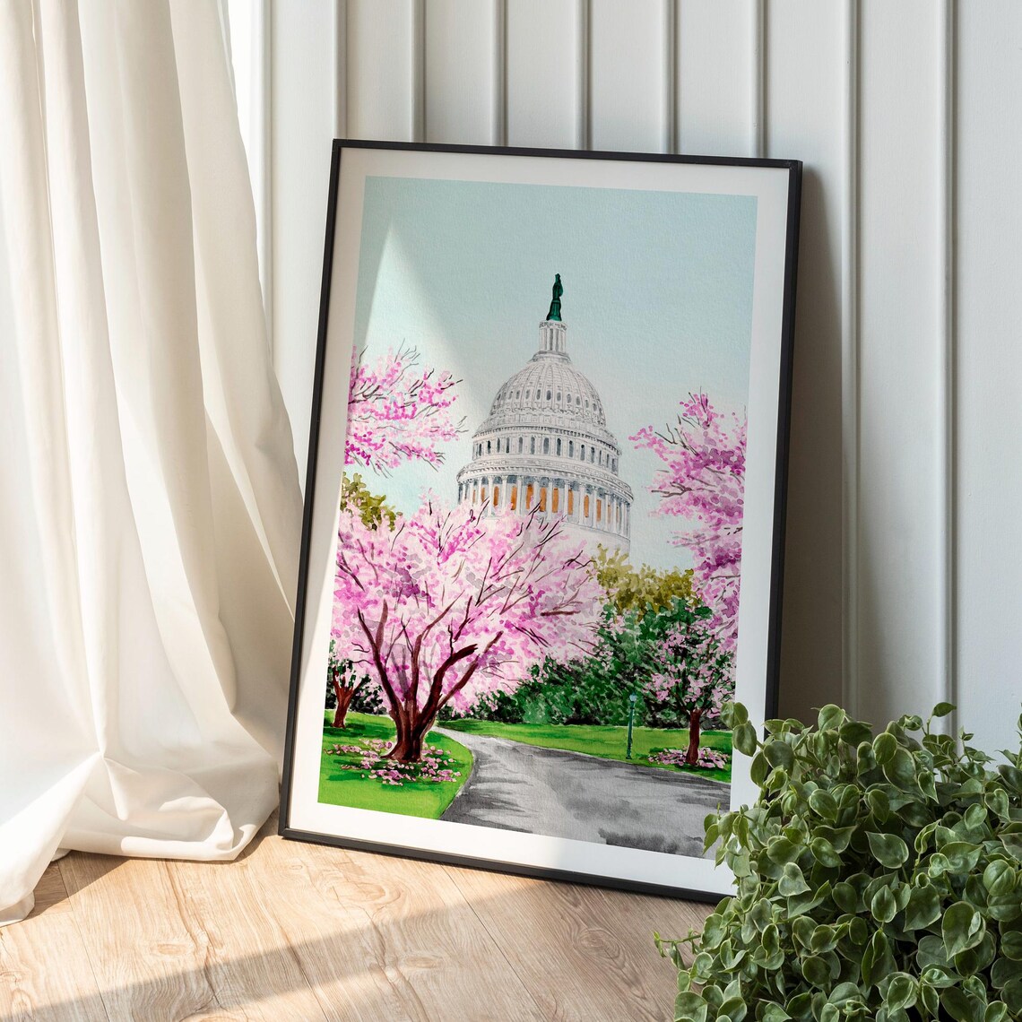 US Capitol Watercolor Art Print, Washington Cityscape - Image 2