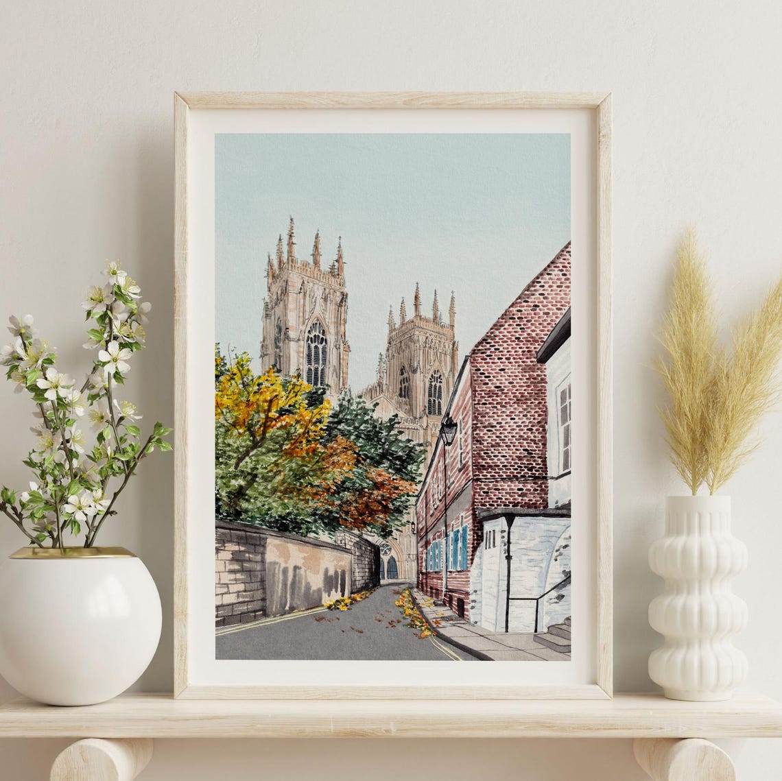 York England York Minster Autumn Alley Watercolor Art Poster - Image 3
