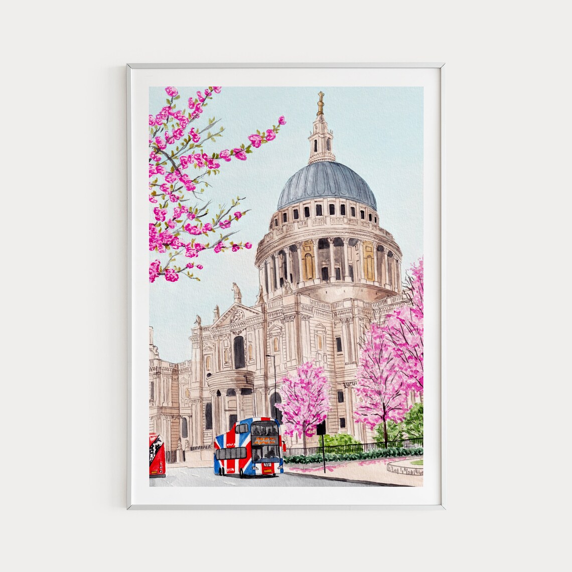 London Watercolor Print, St Paul's Cathedral Cityscape
